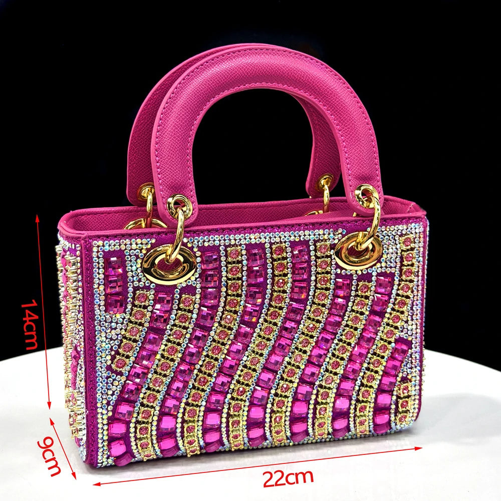 Fuchsia Rhinestone Heels & Handbag Set – Shiny Italian Party Style