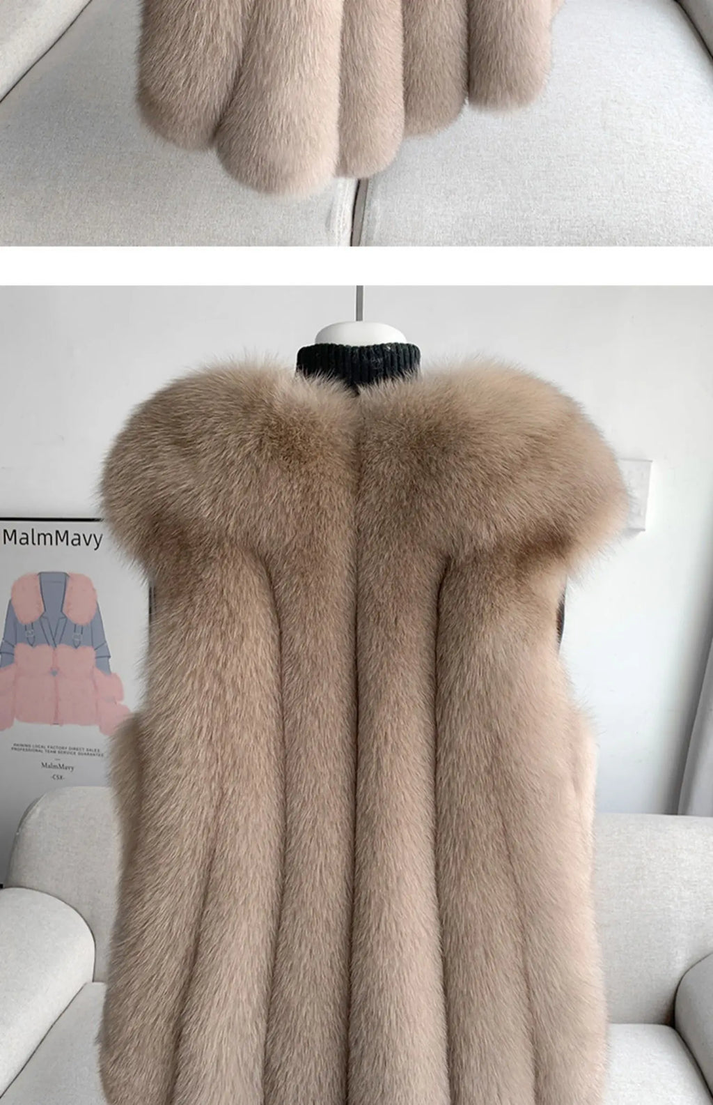 Fox Fur Vest for Women – Luxury Thick Real Fur Coat for Autumn/Winter
