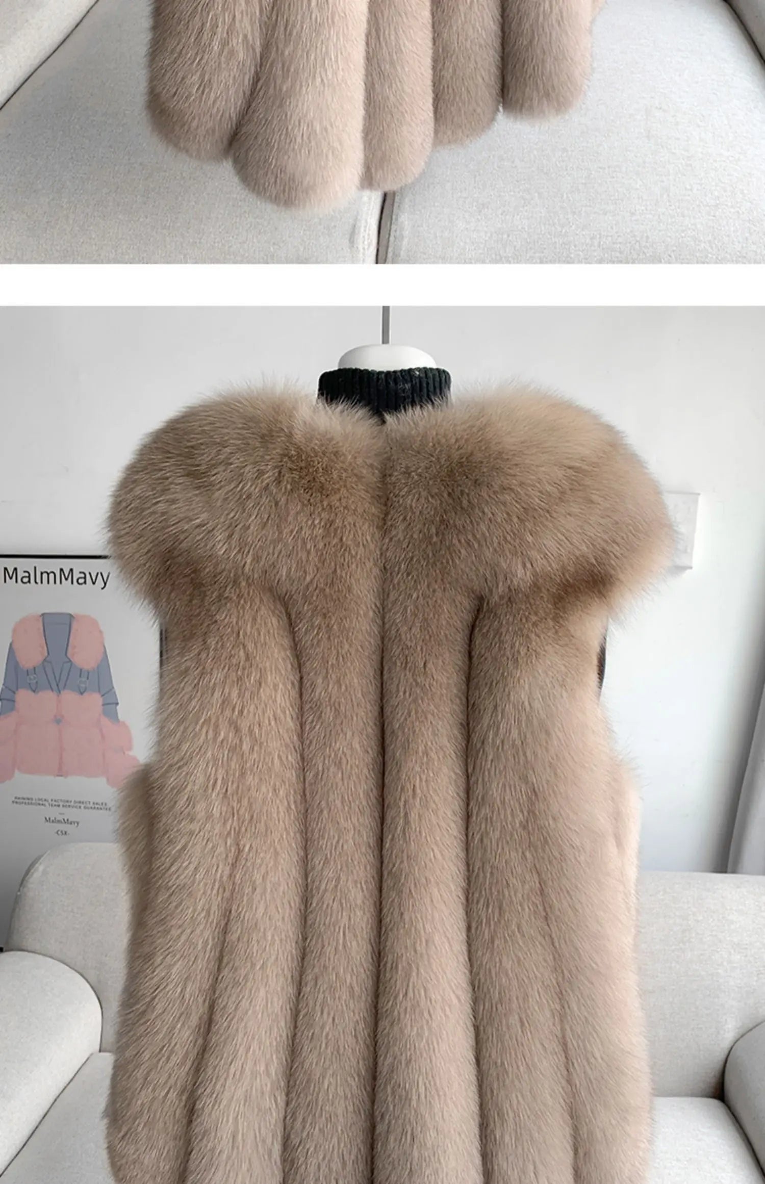 Fox Fur Vest for Women – Luxury Thick Real Fur Coat for Autumn/Winter