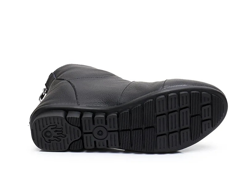 WOIZGIC Women’s Genuine Leather Platform Ankle Boots Zipper Warm Plush Autumn Winter