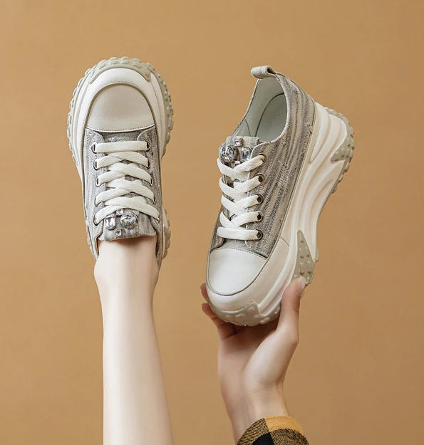 Fujin Denim Leather Platform Sneakers