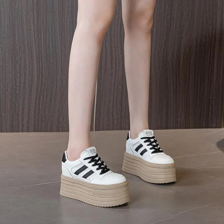KAYOULAI 10cm Cow Leather Platform Sneakers