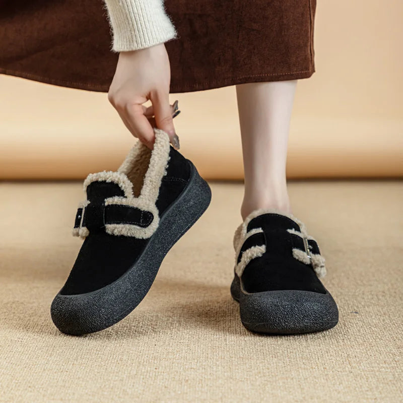 AIYUQI Winter Velvet Genuine Leather Sneakers