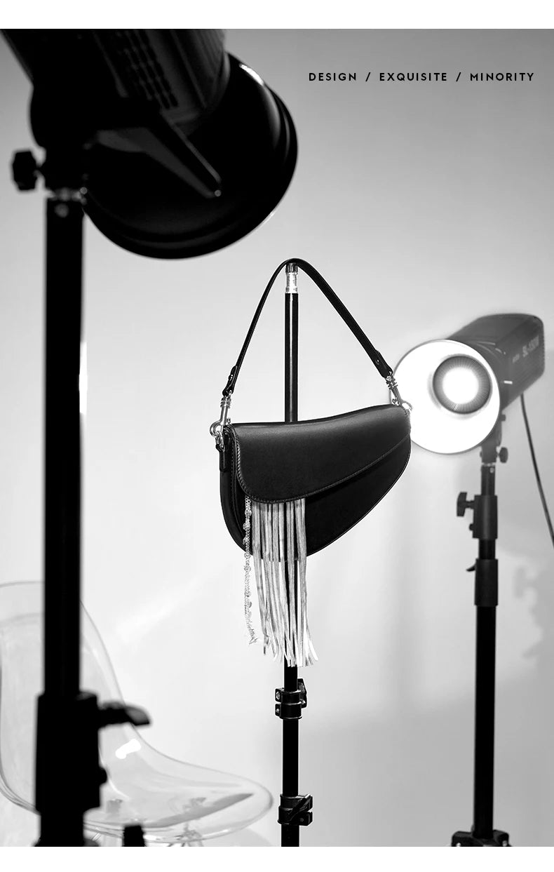 BAFELLI Luxury Leather Saddle Bag with Tassel