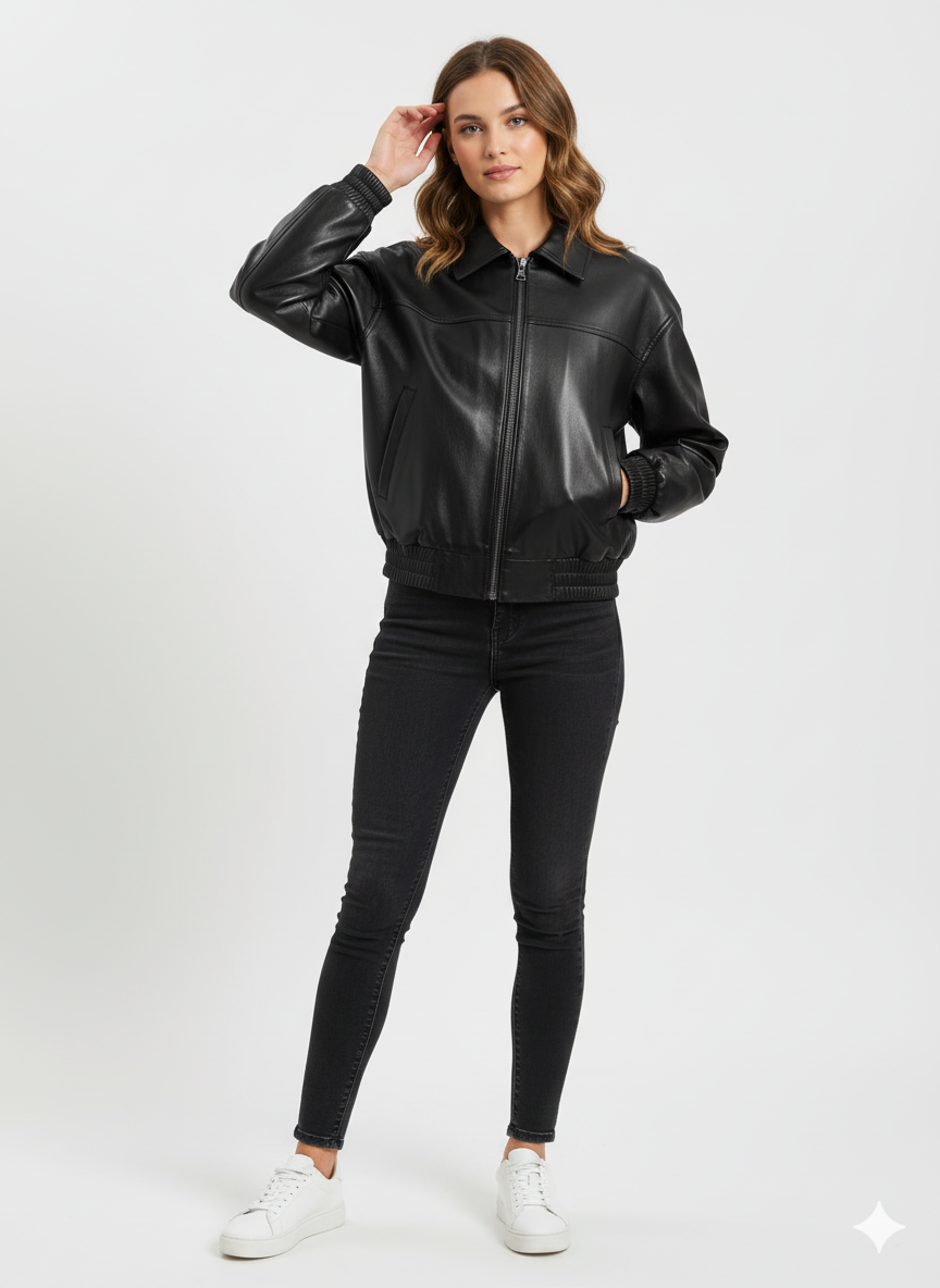 Women’s Leather Bomber Jacket – “Cleo”