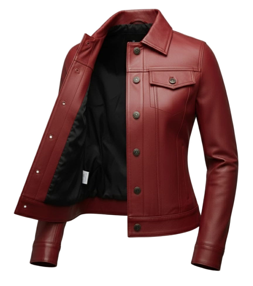 Lambskin Leather Trucker Jacket – Elena