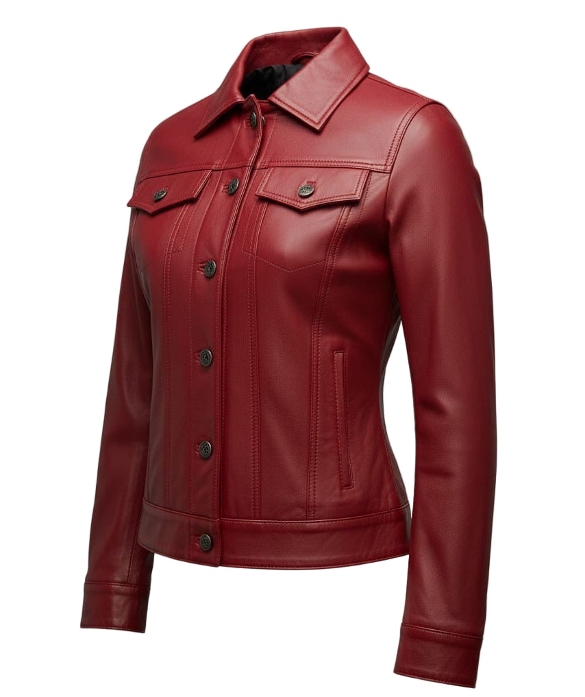Lambskin Leather Trucker Jacket – Elena